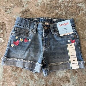 Cat & Jack Strawberry Denim Shorts 4T NWT